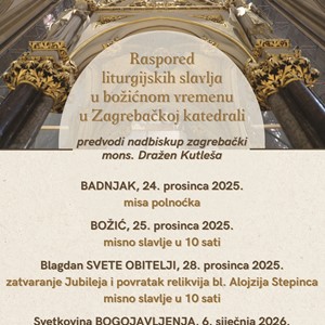 Raspored liturgijskih slavlja koja predvode Nadbiskup, Kardinal i pomoćni biskupi